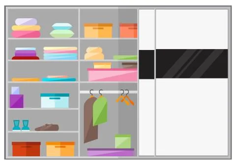 Built-in wardrobe in a flat style. Vector illustration. Illustrazione stock