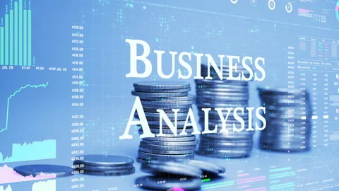 Buiness analysis text on coins stack increase with business data hologram. Stock Footage 283435838