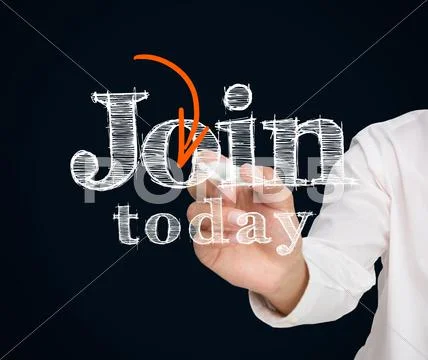 Buisnessman drawing join today message Stock Photos