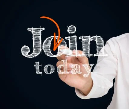 Buisnessman drawing join today message Foto stock