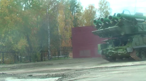 Buk-M1-2 surface-to-air missile systems in motion Stock Footage 56885577