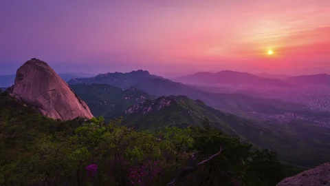 Bukhansan mountain in Seoul at Sunrise in the Morning in Korea. Stock Footage