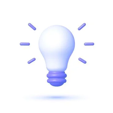 Bulb in 3d style on white background. Simple 3d render illustration. Creative Stock Illustration