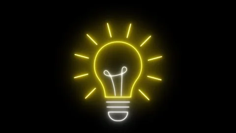 Bulb animated neon light glowing with filament and radiant shining rays in .. Stock Footage 343850386
