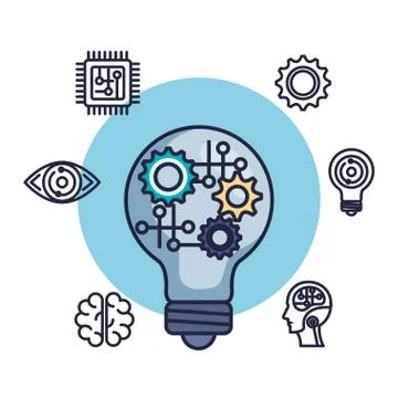 Bulb with artificial intelligence icons Stock Illustration
