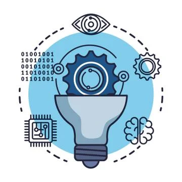 Bulb with artificial intelligence icons Stock Illustration