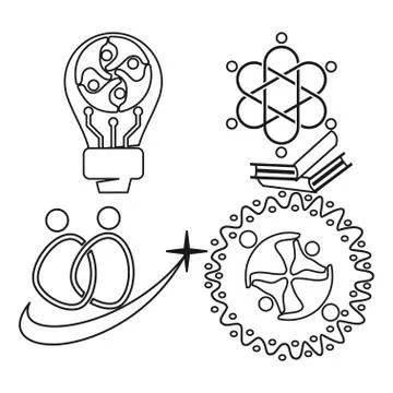 Bulb book star Commitment Teamwork Together Outline Logo Stock Illustration