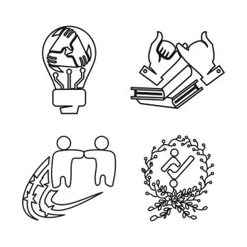 Bulb book star leaf Commitment Teamwork Together Outline Logo Stock Illustration