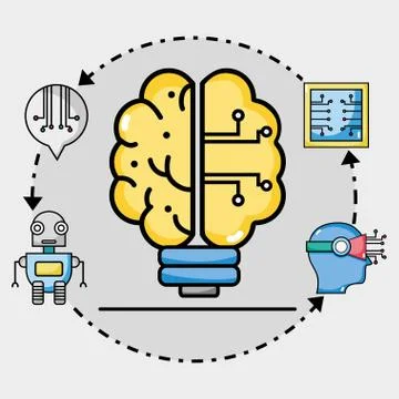 Bulb brain circits artificial intelligence Stock Illustration