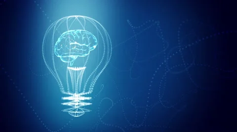 Bulb with a brain inside concept design, blue abstract background. Stock Footage 62865283