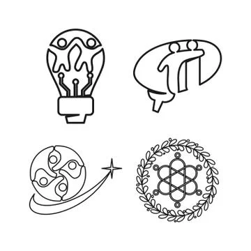 Bulb brain leaf Commitment Teamwork Together Outline Logo 스톡 일러스트