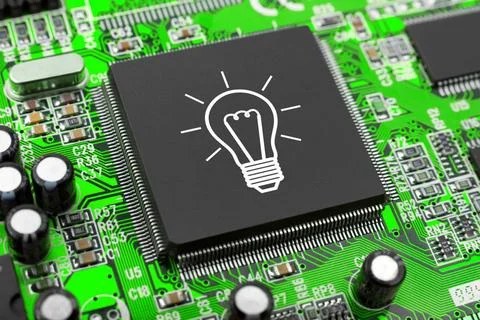 Bulb on computer chip Bulb on computer chip - technology concept Copyright... 库存照片