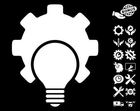Bulb Configuration Gear Vector Icon with Tools Bonus Stock Illustration