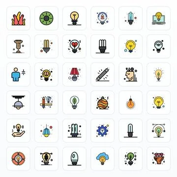 Bulb Design Vector Icons featuring 36 PIXEL Perfect Filled Line Style Stock Illustration
