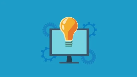 Bulb in desktop computer with gears settings Stock Footage 144843060