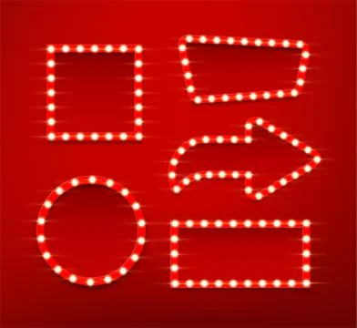 Bulb frame set isolated on red background. Vector design elements. 스톡 일러스트