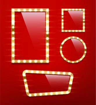 Bulb frames isolated on red background. Vector design elements. 스톡 일러스트