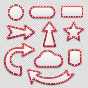 Bulb frames. Retro marquee empty frames and arrow movie, casino and theater.. Stock Illustration