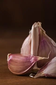 Bulb of fresh garlic on the table Stock Photos