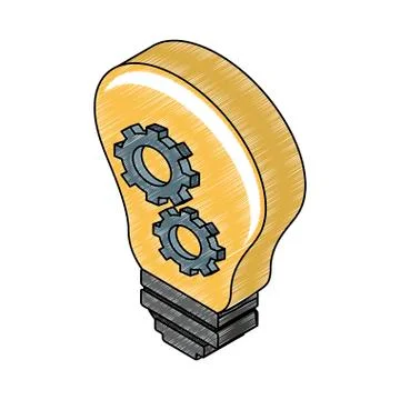 Bulb with gears inside scribble 스톡 일러스트