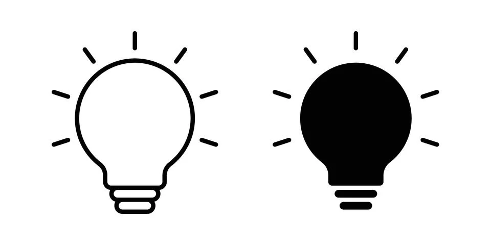 Bulb icon solid, line, and editable vector set. Stock Illustration