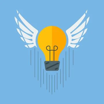 A bulb icon with wings. Flight ideas. Stock Illustration
