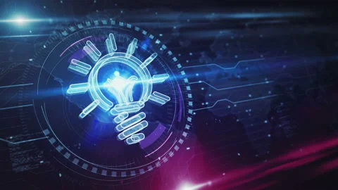 Bulb idea and creative innovation symbol loop digital concept Stock Footage 234732556