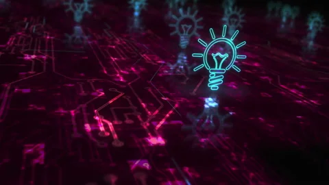 Bulb idea and creative innovation symbols loop cyber concept Stock Footage 234797169