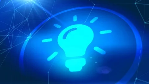 Bulb idea icon animation blue digital elements technology background Stock Footage 95327693