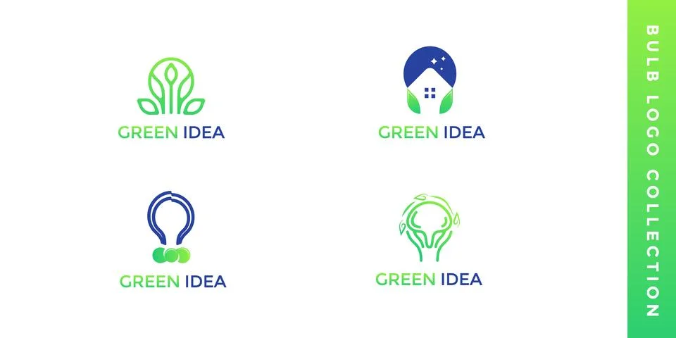 Bulb Idea with Nature Leaf Logo Collection vector template Stock Illustration