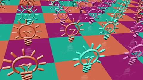 Bulb inspiration idea multiple 3d symbol loop seamless Stock Footage 334658565