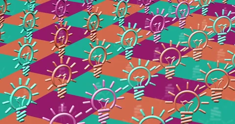 Bulb inspiration idea multiple 3d symbol loop seamless Stock Footage 334658650