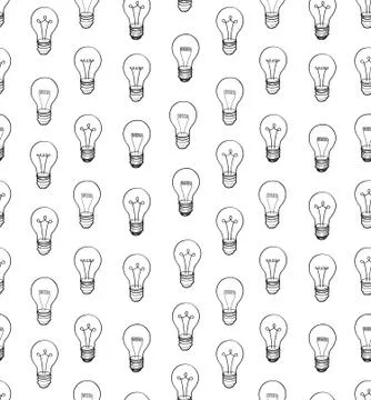 Bulb isolated over white background.  Electric lamp seamless pat Stock Illustration