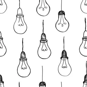 Bulb isolated over white background.  Electric lamp seamless pat Stock Illustration