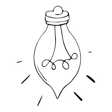 Bulb lamp doodle cartoon comic electricity isolated on white background. Sketch Stock Illustration