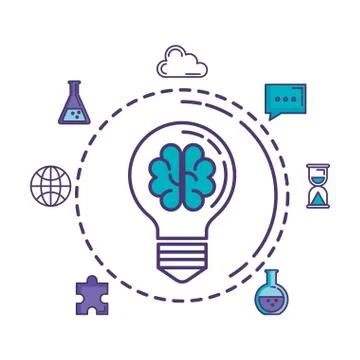 Bulb light with brain storming and business icons 库存插图
