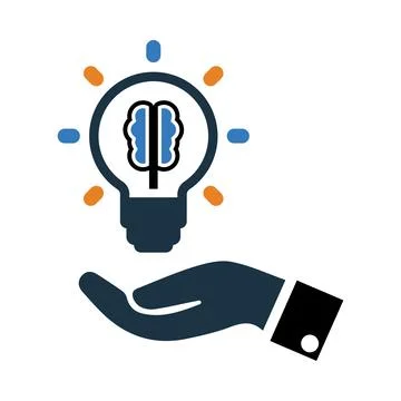 Bulb, light bulb, brain, hand, human brain, creative idea care icon Stock Illustration