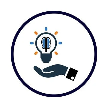 Bulb, light bulb, brain, hand, human brain, creative idea care icon Stock Illustration