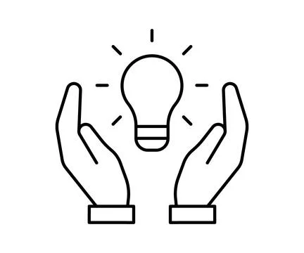 Bulb light in hand, line icon. Lightbulb symbol as idea concept sign. Lamp Stock Illustration