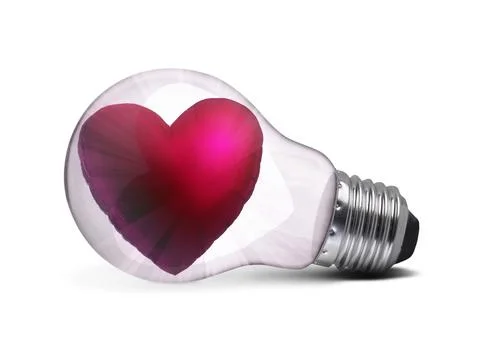Bulb light with Heart inside on White background Stock Photos