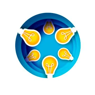 Bulb light idea in paper craft style. Origami bright Electric bulb for Stock Illustration