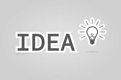 Bulb light, idea text in flat design on a grey colored Stock Illustration