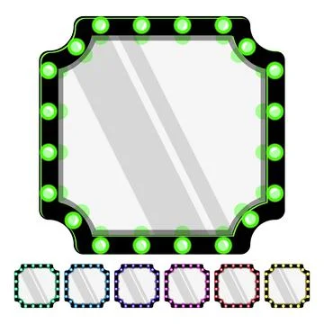 Bulb makeup mirror frame cartoon vector graphic Stock Illustration