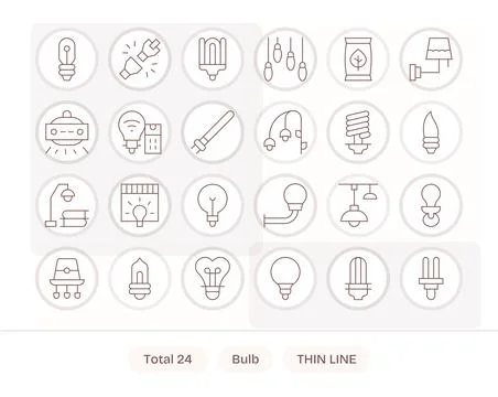 Bulb Modern Vector Collection with 24 Thin Line 256x256 Pixel Aligned Icons Stock Illustration