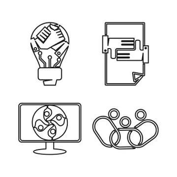 Bulb paper computer Commitment Teamwork Together Outline Logo Stock Illustration