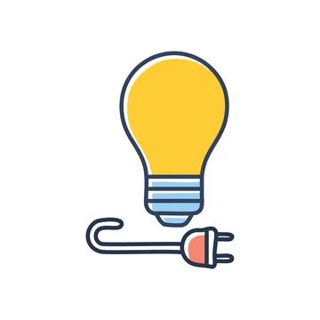 Bulb &amp; plug. Yellow lightbulb with plug representing power and energy, symb.. Stock Illustration