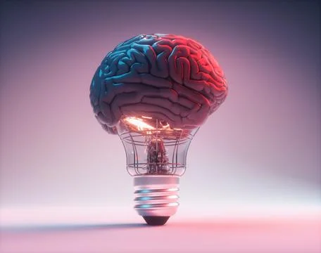 Bulb in the shape of a brain. Brainstorming creative idea. Illustrazione stock