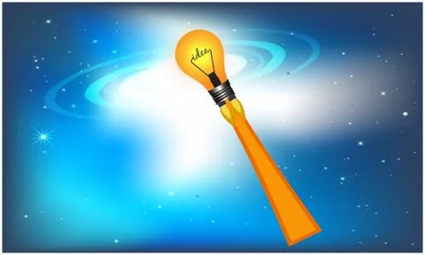 Bulb shaped spacecraft flying on abstract background Illustrazione stock