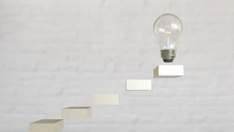 The Bulb on stair for creative or idea concept 3d rendering.. Stock Photos