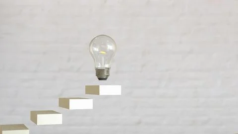 The Bulb on stair for creative or idea concept 3d rendering.. Stock Photos